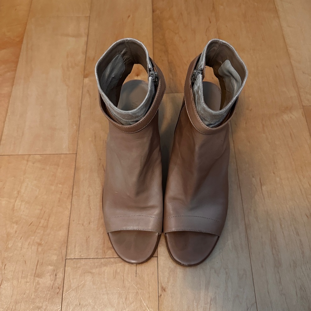 vince tan suede and leather jane heeled sandal booties